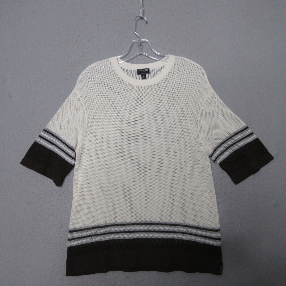 Todd Snyder Mesh Tee Shirt Men Silk Cotton Knit Short Sleeve Striped Breathable